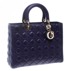 Pre Owned حقيبة يد ديور ليدي ديور كبيرة جلد سوداء