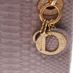 Pre Owned Dior Lilac Python Mini Crystal Studded Lady Dior Tote