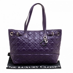 Pre Owned Dior Purple Cannage Coated Canvas Small Panarea Tote