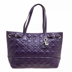 Pre Owned Dior Purple Cannage Coated Canvas Small Panarea Tote