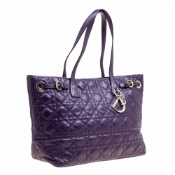 Pre Owned Dior Purple Cannage Coated Canvas Small Panarea Tote
