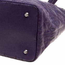 Pre Owned Dior Purple Cannage Coated Canvas Small Panarea Tote