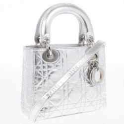 Pre Owned Christian Dior Metallic Silver Micro Lady Dior Bag