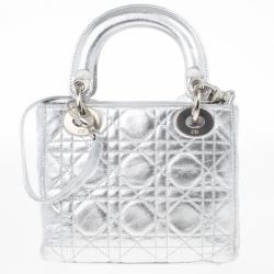 Pre Owned Christian Dior Metallic Silver Micro Lady Dior Bag