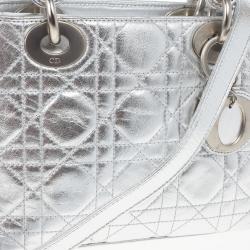 Pre Owned Christian Dior Metallic Silver Micro Lady Dior Bag