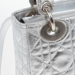 Pre Owned Christian Dior Metallic Silver Micro Lady Dior Bag