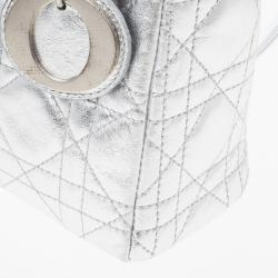 Pre Owned Christian Dior Metallic Silver Micro Lady Dior Bag