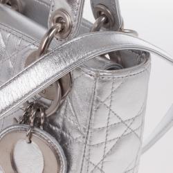Pre Owned Christian Dior Metallic Silver Micro Lady Dior Bag