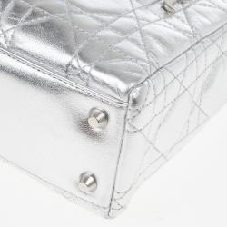 Pre Owned Christian Dior Metallic Silver Micro Lady Dior Bag