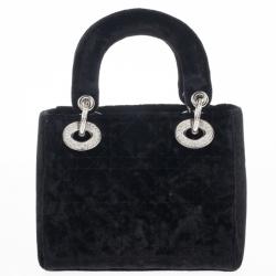 Pre Owned Dior Black Velvet Swarovski Crystals Micro Lady Dior Bag
