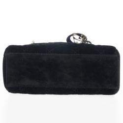 Pre Owned Dior Black Velvet Swarovski Crystals Micro Lady Dior Bag