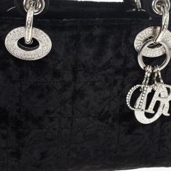 Pre Owned Dior Black Velvet Swarovski Crystals Micro Lady Dior Bag