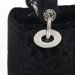 Pre Owned Dior Black Velvet Swarovski Crystals Micro Lady Dior Bag