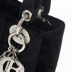 Pre Owned Dior Black Velvet Swarovski Crystals Micro Lady Dior Bag