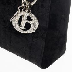 Pre Owned Dior Black Velvet Swarovski Crystals Micro Lady Dior Bag