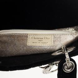 Pre Owned Dior Black Velvet Swarovski Crystals Micro Lady Dior Bag