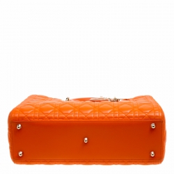 Pre Owned Dior Orange Leather Large Lady Dior Top Handle Bag