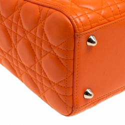 Pre Owned Dior Orange Leather Large Lady Dior Top Handle Bag