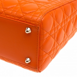 Pre Owned Dior Orange Leather Large Lady Dior Top Handle Bag