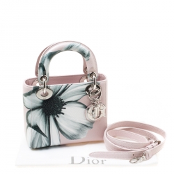 مملوكة مسبقًا Dior Pink Flower Print Leather Mini Lady Dior Tote