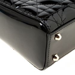 Pre Owned Dior Black Patent Leather Mini Chain Lady Dior Top Handle Bag