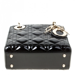 Pre Owned Dior Black Patent Leather Mini Chain Lady Dior Top Handle Bag