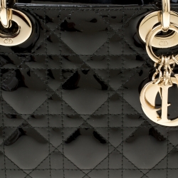 Pre Owned Dior Black Patent Leather Mini Chain Lady Dior Top Handle Bag