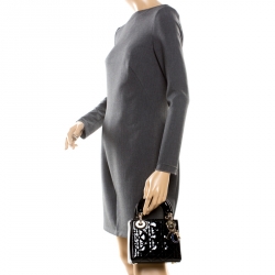 Pre Owned Dior Black Patent Leather Mini Chain Lady Dior Top Handle Bag