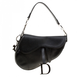 Pre Owned Dior Black Leather Saddle Bag