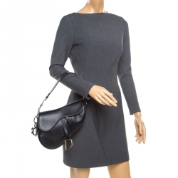 Pre Owned Dior Black Leather Saddle Bag