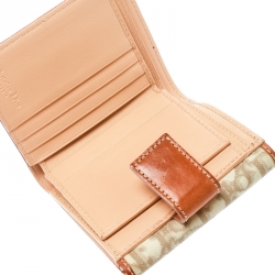 Pre Owned محفظة ديور جلد وكانفاس مقوى بنقوش ديوريسيمو بيج/وردية صغيرة