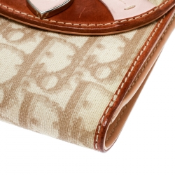 Pre Owned محفظة ديور جلد وكانفاس مقوى بنقوش ديوريسيمو بيج/وردية صغيرة