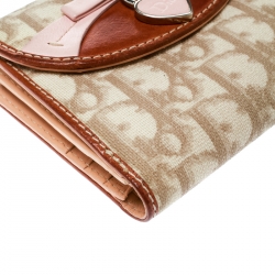 Pre Owned محفظة ديور جلد وكانفاس مقوى بنقوش ديوريسيمو بيج/وردية صغيرة