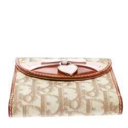 Pre Owned محفظة ديور جلد وكانفاس مقوى بنقوش ديوريسيمو بيج/وردية صغيرة