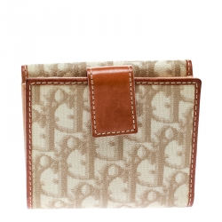 Pre Owned محفظة ديور جلد وكانفاس مقوى بنقوش ديوريسيمو بيج/وردية صغيرة