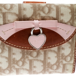 Pre Owned محفظة ديور جلد وكانفاس مقوى بنقوش ديوريسيمو بيج/وردية صغيرة