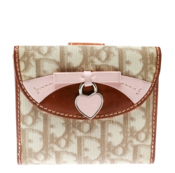 Pre Owned محفظة ديور جلد وكانفاس مقوى بنقوش ديوريسيمو بيج/وردية صغيرة