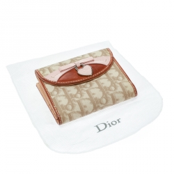 Pre Owned محفظة ديور جلد وكانفاس مقوى بنقوش ديوريسيمو بيج/وردية صغيرة