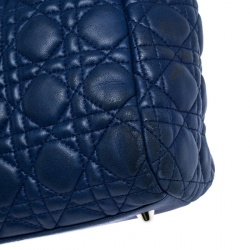 Pre Owned Dior Blue Cannage Soft Leather Large Shopper Tote