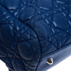 Pre Owned Dior Blue Cannage Soft Leather Large Shopper Tote