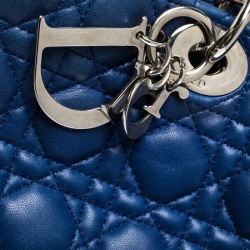 Pre Owned Dior Blue Cannage Soft Leather Large Shopper Tote