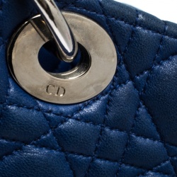 Pre Owned Dior Blue Cannage Soft Leather Large Shopper Tote