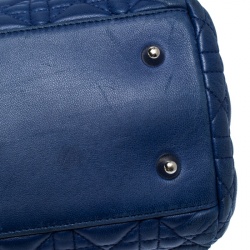 Pre Owned Dior Blue Cannage Soft Leather Large Shopper Tote