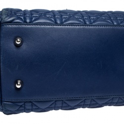 Pre Owned Dior Blue Cannage Soft Leather Large Shopper Tote