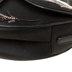 Pre Owned Dior Black Satin Mini Limited Edition Bead Embroidered Feather Saddle Bag