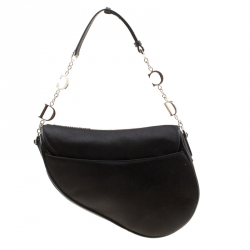 Pre Owned Dior Black Satin Mini Limited Edition Bead Embroidered Feather Saddle Bag