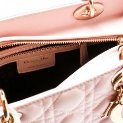 Dior Light Pink Leather Medium Lady Dior Top Handle Bag