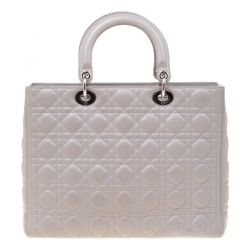 Pre Owned Dior Grey Leather Large Lady Dior Top Handle Bag