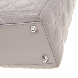 Pre Owned Dior Grey Leather Large Lady Dior Top Handle Bag