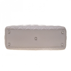 Pre Owned Dior Grey Leather Large Lady Dior Top Handle Bag